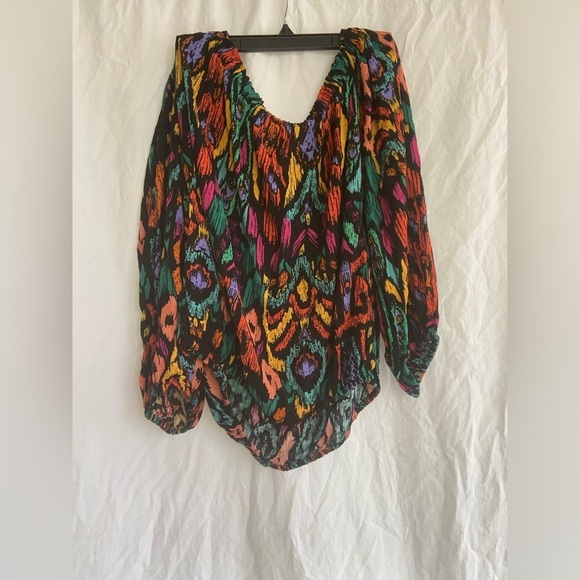 Christian Siriano Peasant Top Blouse Shirt Boho Geo Black Orange Plus Size 1X - Picture 9 of 14